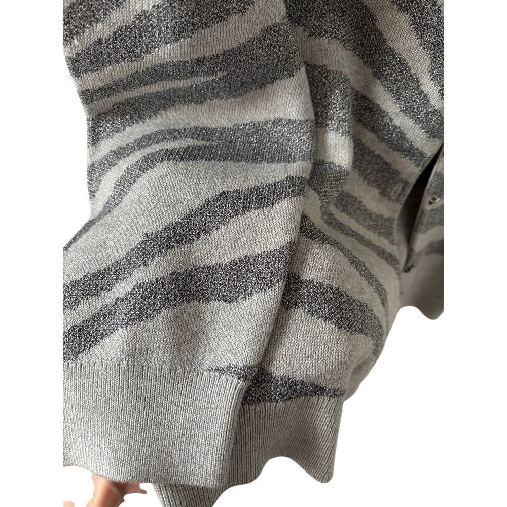 Banana Republic Zebra Print Cardigan Sweater Women’s Large Gray Metallic Knit - Picture 7 of 10